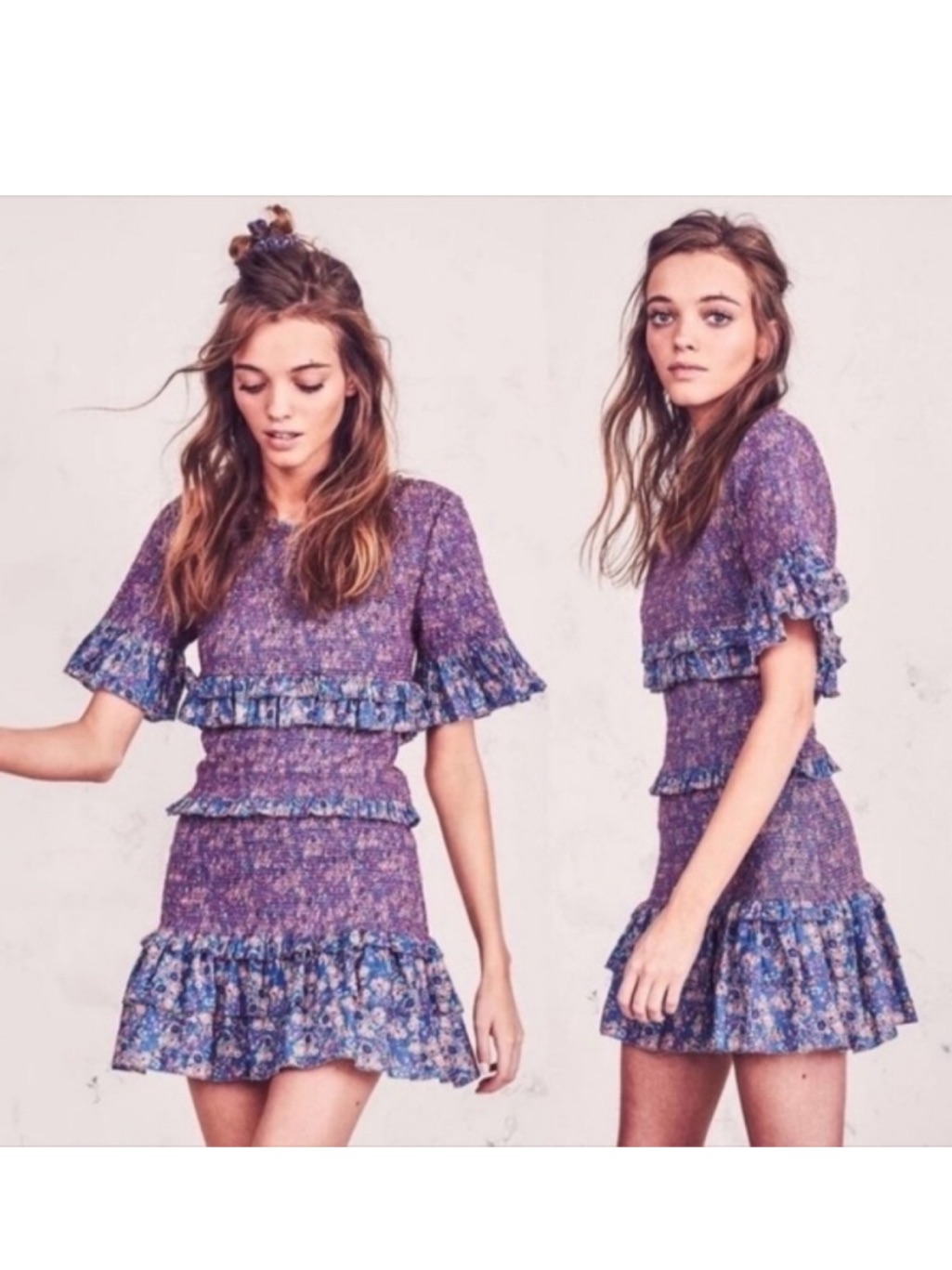Loveshackfancy Aveline Pink Floral Ruched Ruffle Mini Dress